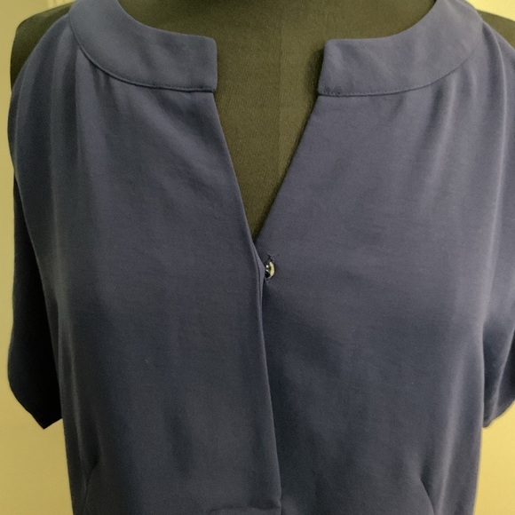 🤍 Navy Blue Cold Shoulder Keyhole ADRIANNA PAPELL 1/2 sleeve shift dress - Picture 3 of 6